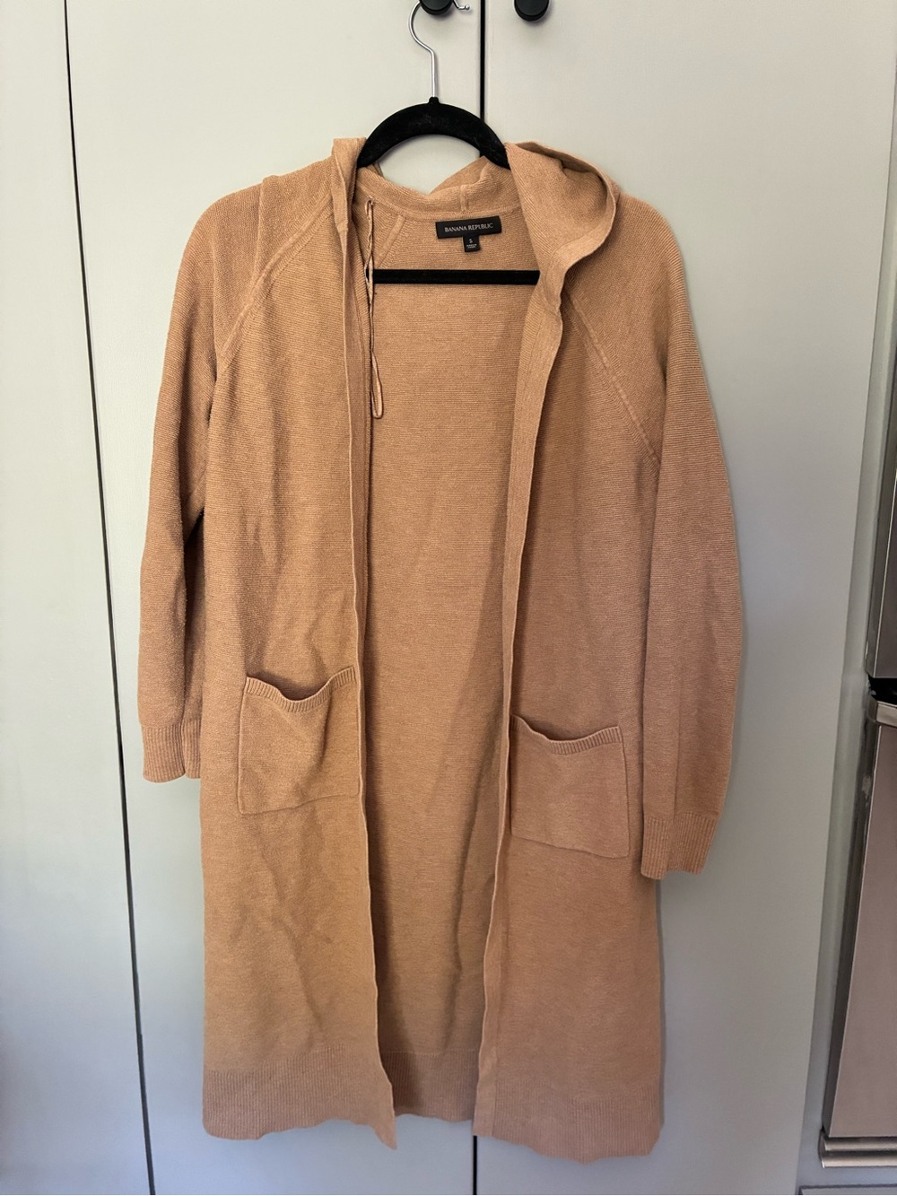 Banana Republic Hooded Open-Front Long Cardigan in Camel/Tan